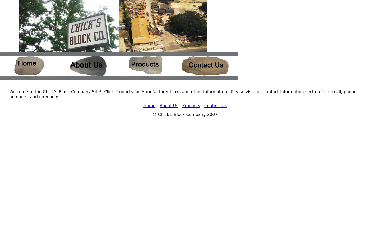 Current website screenshot for Chick's Block Co Inc