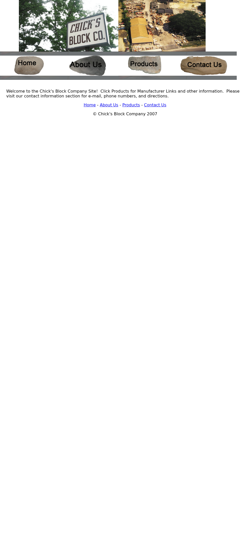 Current mobile website for Chick's Block Co Inc showing broken layout